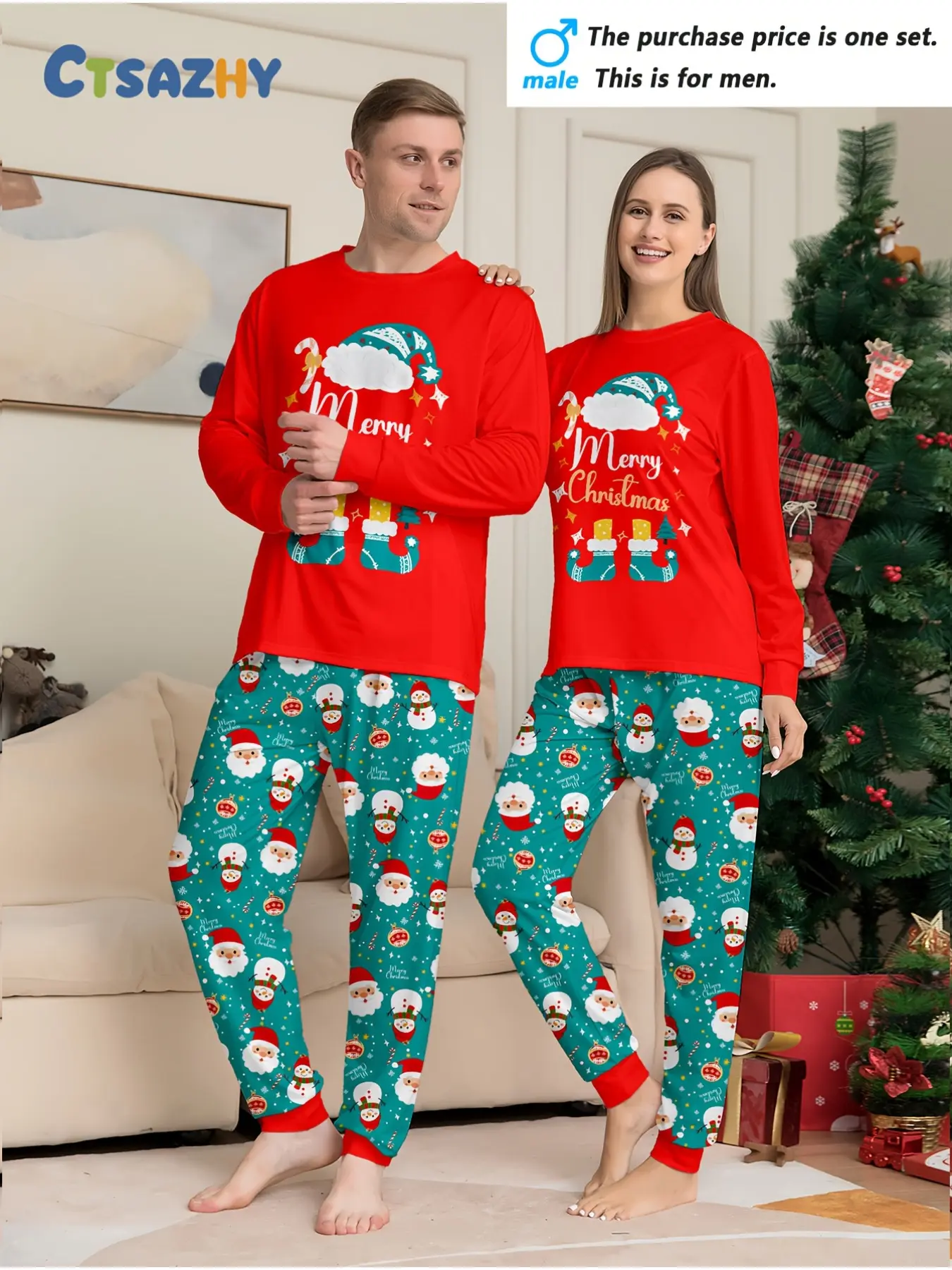 Men's/Women's Christmas Long Sleeves and Pants Homewear Nightwear Pajama Set, Santa Snowman & Snowflake Print Combination Design, Hooded Collar Suitable for Men and Women, Family Christmas Sweater, Men's Winter Pjs, Men's Winter Pyjamas