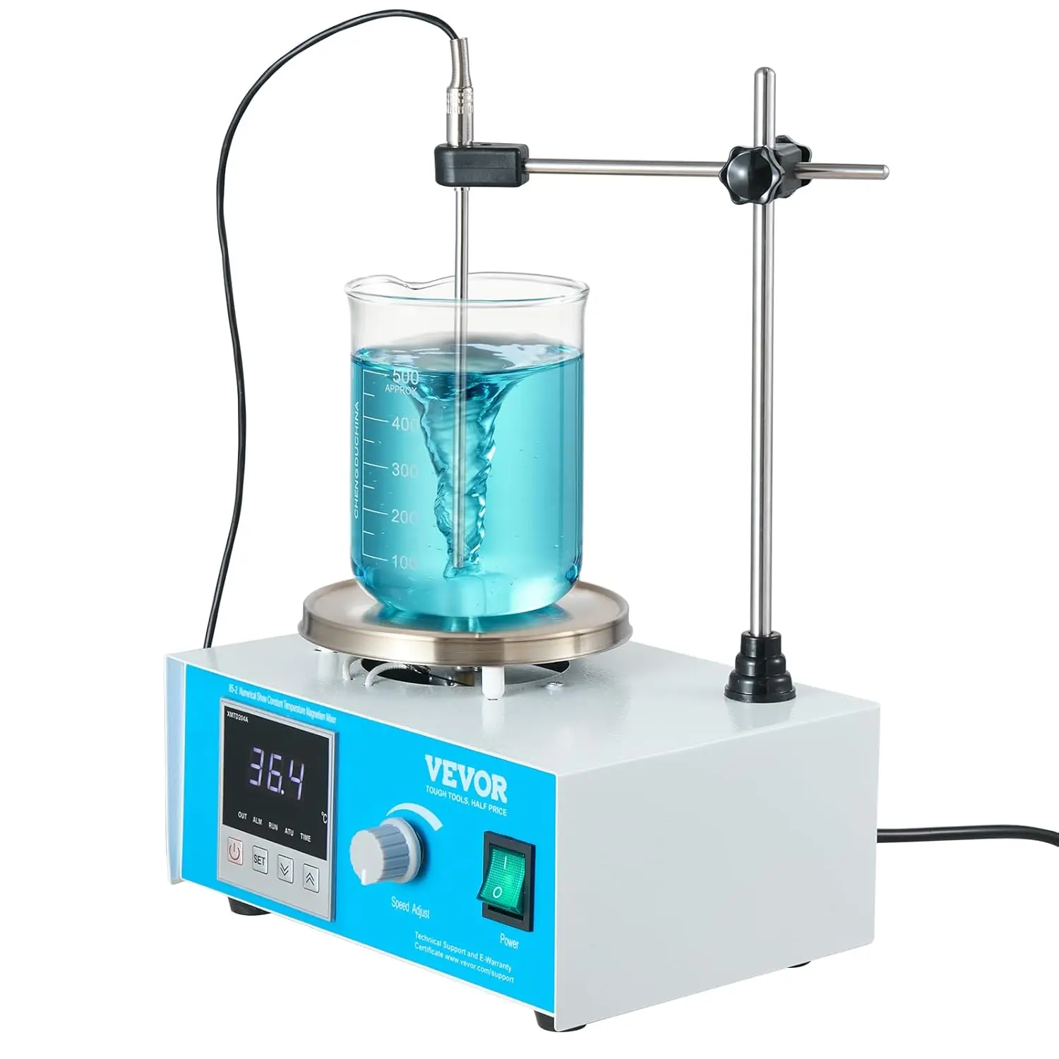 VEVOR Magnetic Stirrer Hot Plate, 1500RPM 250W Heating Power Stir Plate, 1000mL Stirrer Kit with Adjustable Speed Knob, Support Stand, and Stir Bars, Max 211.8 ℉ /99.9 ° C, LED Display Screen, White