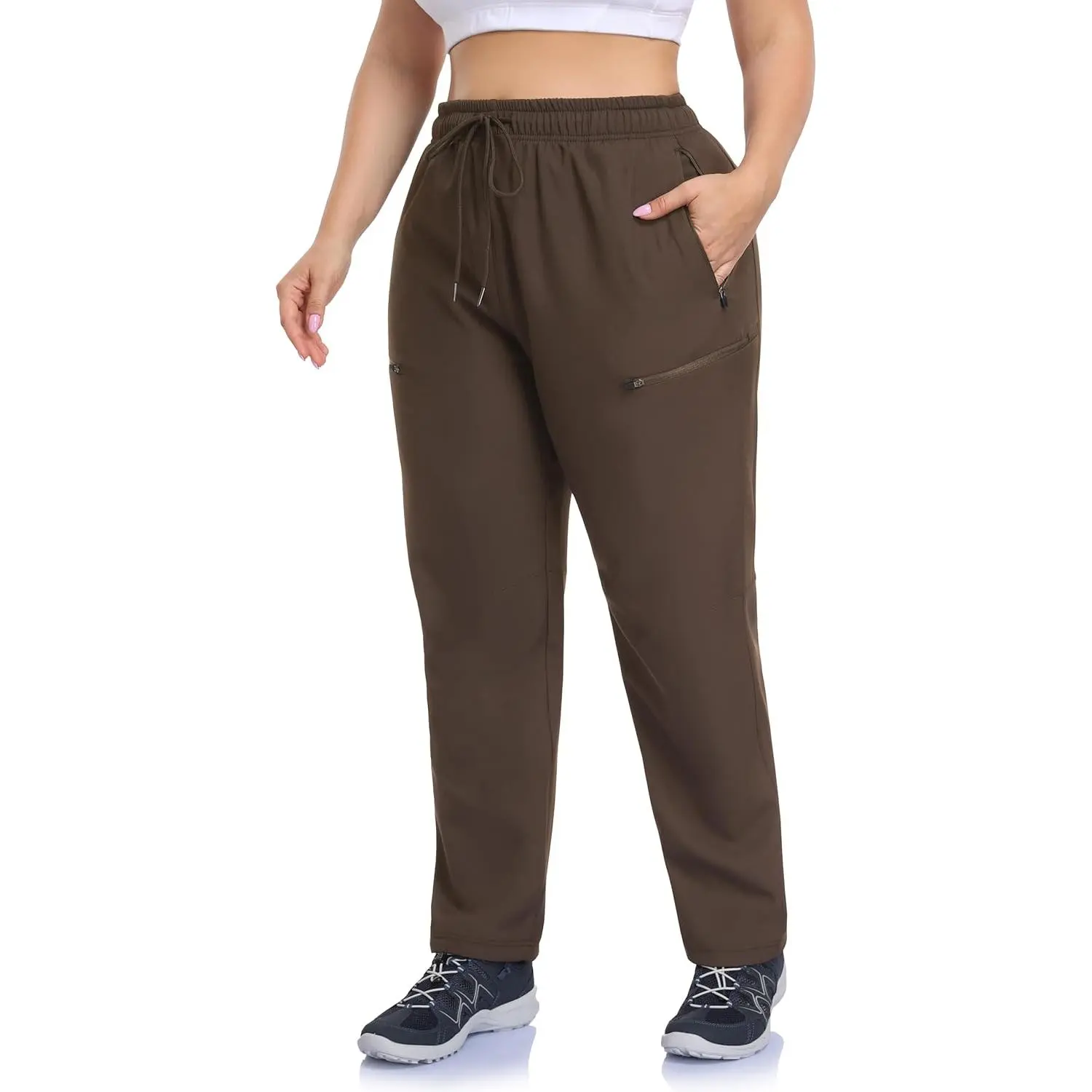 Women's Plus Size Fleece Lined Water Resistant Hiking Pants Winter Thermal Ski Joggers with Pockets