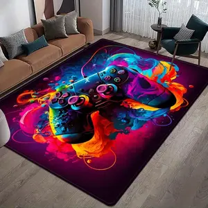 Neon Graffiti Game Controller Flannel Area Rug Gaming Rugs - Colorful Gaming Print Soft Mat for Living Room, Non-Slip Gamer Home Decor#GameControllerRug #GamingMat #GamerRoomDecor #NeonGraffitiCarpet #NonSlipFlannelRug