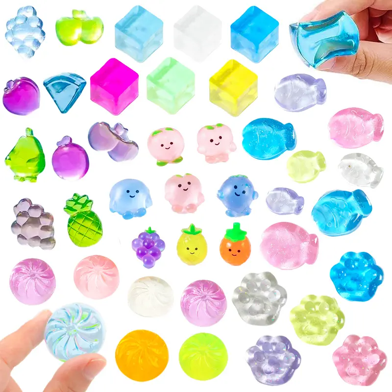 25 Pcs Mini Squishy Toys Squeeze Fidget Toys with Mini Cat Paw Fish Steamed Buns Ice Cubes Fruits Cute Squishies Stress Relief Toys Surprise Gift for Christmas Halloween Children’s Day Birthday Party
