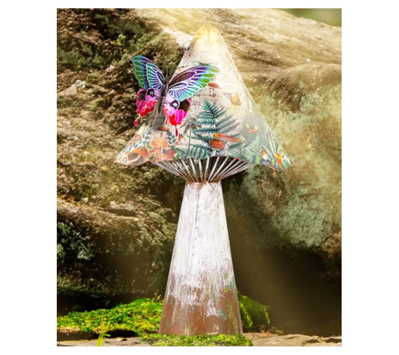 Evergreen Printed Metal Mushroom Statuary