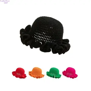 Women's Solid Color Handmade Crochet Knit Flexible Stretch Hats - Soft Warm Winter Headwear with Wave Edge for Daily Outfits, Outdoor Wear