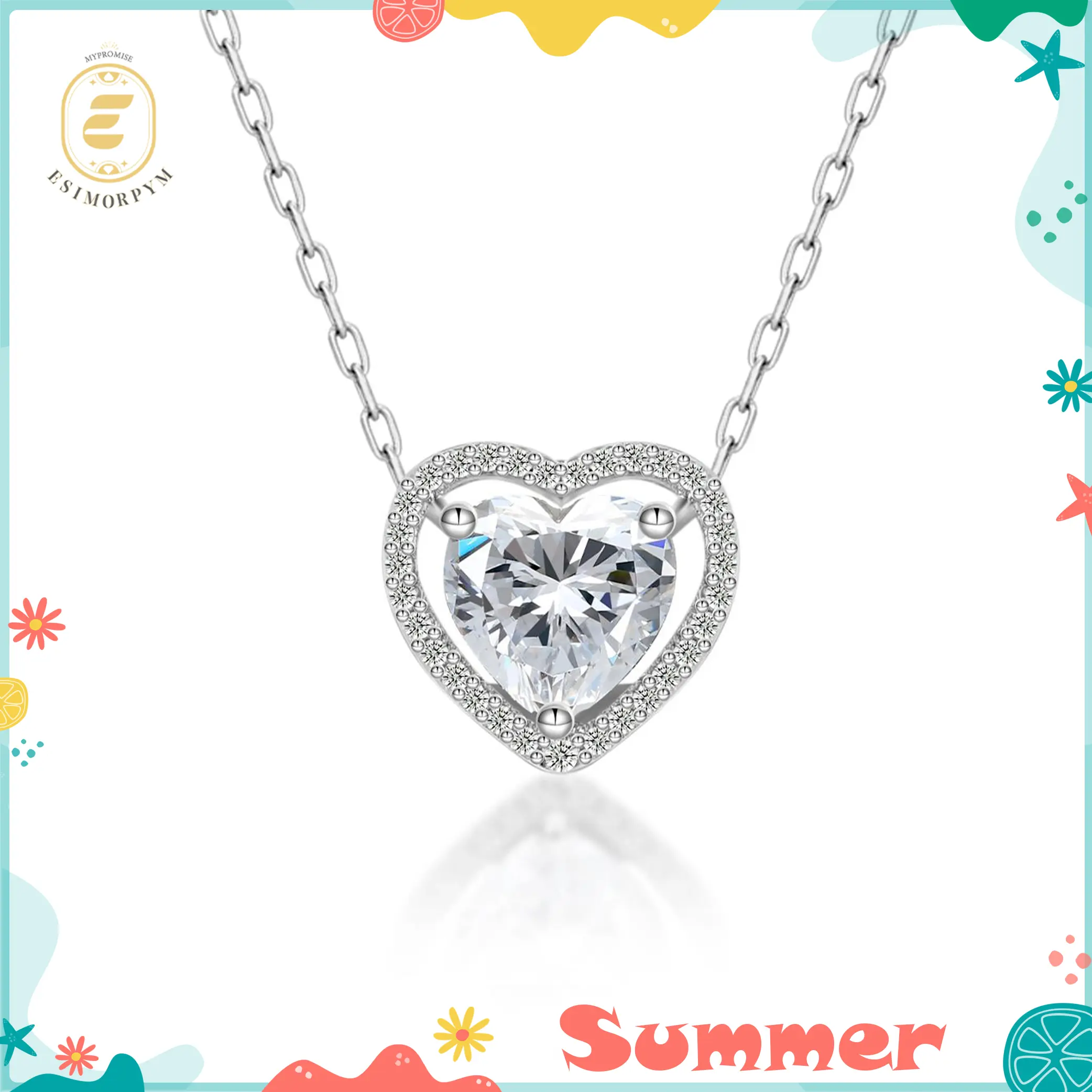 EOM Moissanite 1-2ct Halo Heart Pendant Necklace Silver-Plated Sparkling White Heart Pendant Copper Necklace Silver-Plated Jewelry for Wedding Engagement Anniversary Romantic Elegant Gift Daily Wear
