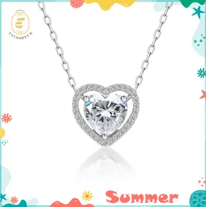 EOM Moissanite 1-2ct Halo Heart Pendant Necklace Silver-Plated Sparkling White Heart Pendant Copper Necklace Silver-Plated Jewelry for Wedding Engagement Anniversary Romantic Elegant Gift Daily Wear