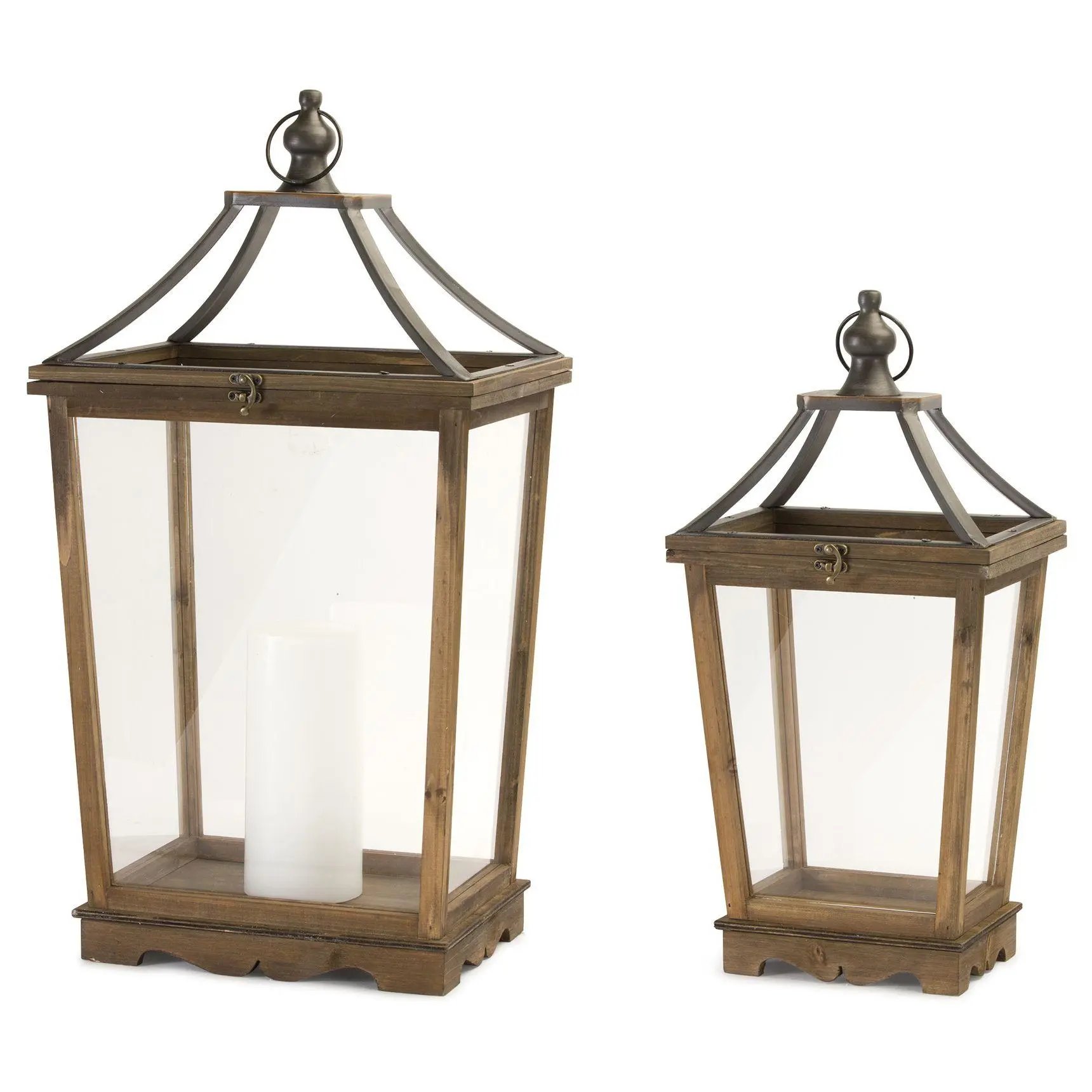 Melrose Wooden Floor Lantern with Open Top (Set of 2) Melrose Wooden Floor Lantern with Open Top (Set of 2)