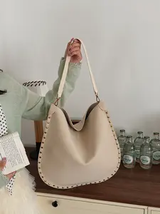 2026 New Retro Rivet Tote Bag for Women, Large Capacity Commute Stylish Crossbody, Soft Leather Lazy Style, Waterproof Daily Shopping Bag