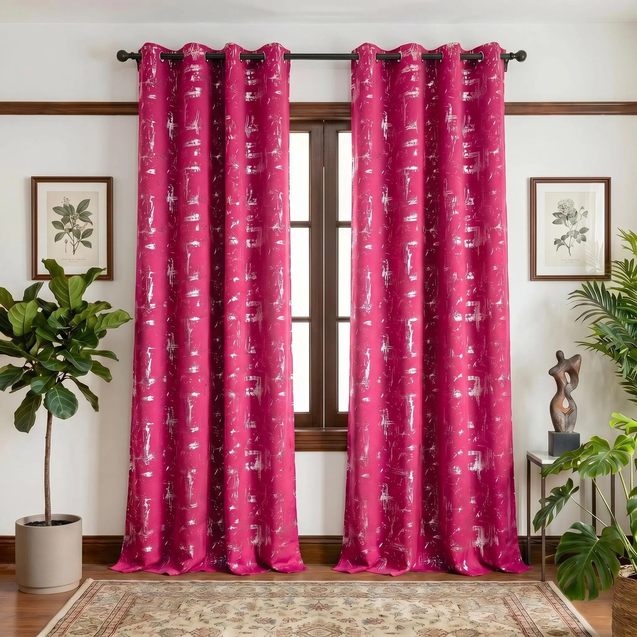 2 Panels  52"X84" Foil Metallic Printed Grommet Blackout Curtains, Thermal Insulated Noise Reducing Window Drapes, Room Darkening Curtain Panels for Bedroom Living Room Thick Polyester Full Blackout  , Energy Saving Heat Blocking  , Machine Washable QF639