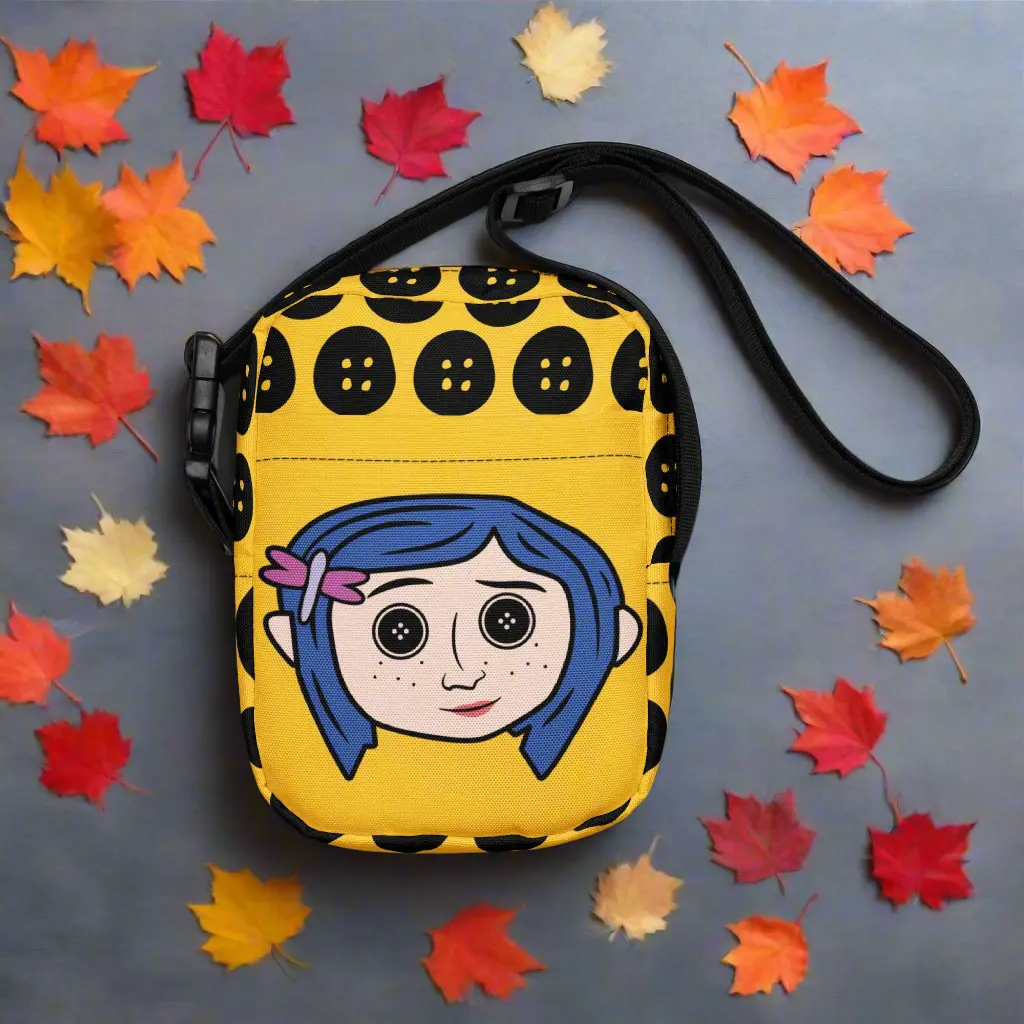 Women's Coraline Button Eyes Crossbody Bag - Travel Purse Crossbody, Casual Fashion Bag, Durable Recycled Nylon Fabric, Handbag, Multi Functional Daily Use with Zipper Closure, Adjustable Strap