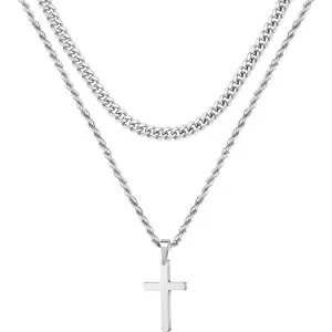 Cross Necklace for Men, Gold Black Silver Mens Cross Necklaces Stainless Steel Cross Pendant Necklace Simple Jewelry Gifts Cross Chain Necklace for Men Boys(Sheet)