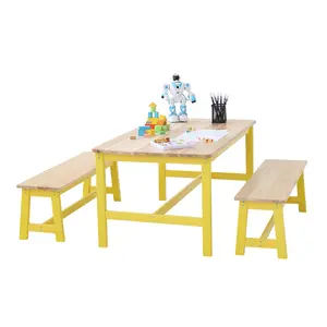 VEVOR Kids Table and Bench Set,  Toddler Table and Chair Set of 3, Wood Activity Table for Art, Craft, Reading, Learning