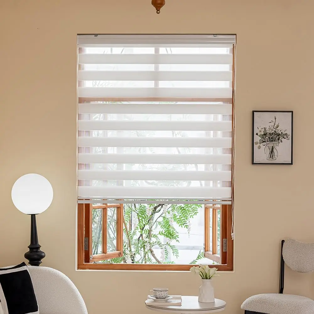 Zebra Blinds for Windows, 72" H x 35" W White Roller Light Filtering Control Semi Sheer Window Shades, Dual Layer Fabric Manual Pull Cord Window Shutter, for , Bedroom,Office