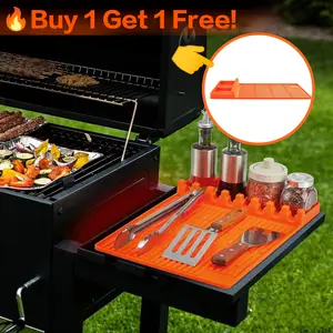 TRZZ Silicone Griddle Tools Mat,Waterproof & Oil-proof Spatula Drain Pad, Miultifunctional Side Shelf Mat for Kitchen Cooking Counter,Kitchen Accessories Utensils Orange-Grillmat Kitchenware Home Barbecue