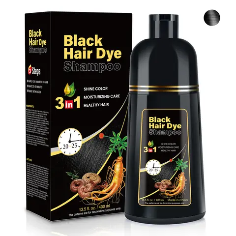 KAISASA Black 3-in-1 Hair Color Shampoo - Alcohol-Free Semi-Permanent Black Hair Dye, Herbal Ginseng Extract Restorer for Adults, Gray Coverage (400ml, 36 Months Shelf Life)
