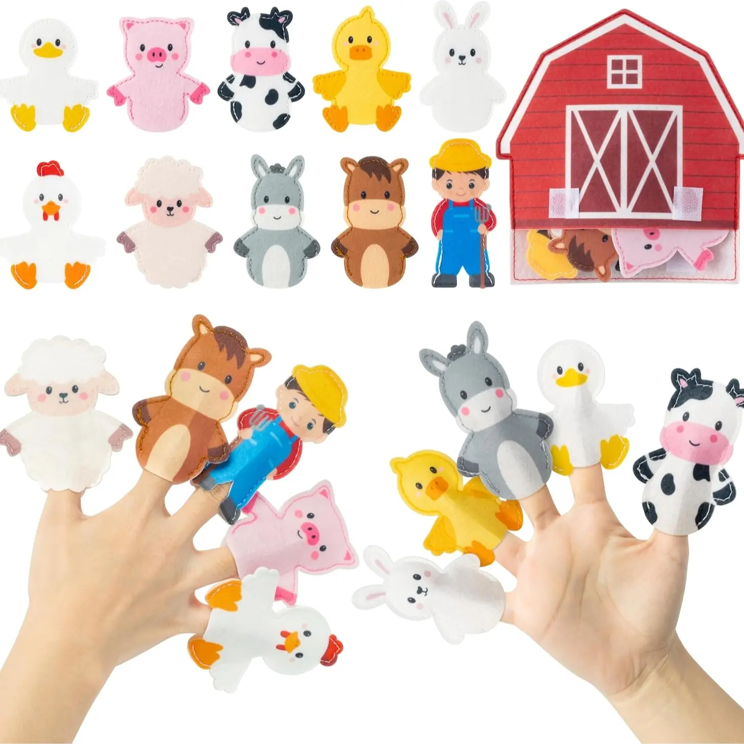 11-Piece Farm Animal Playset, Role Play Set, Animal Model Playset, Cute Figures, Wooden Educational Toys for Kids, Includes Barnyard Animals & Accessories, Perfect Gift for Children, Animals Figurines, Cute Together Figures
