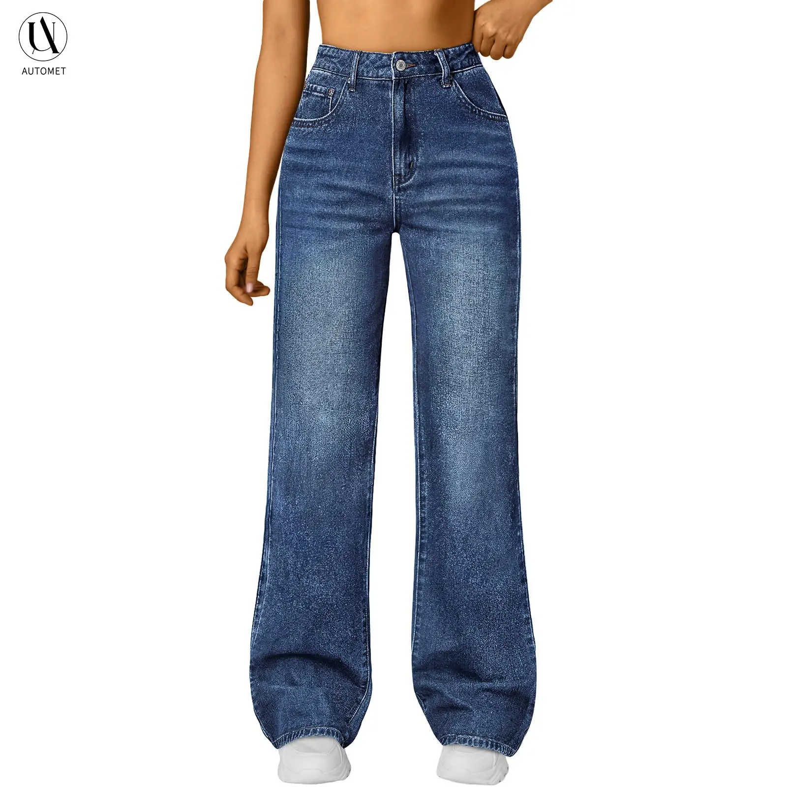 AUTOMET Women's High-Waisted Glitter Flare Jeans, Casual All-Season Denim Streetwear Trousers with Pockets, Bottoms, Flared Jeans, Trouser Jeans