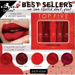 ITALIA DELUXE TOP FIVE MOUSSE MATTE LIPSTICK Caliente Reds 5 pc. Lipsticks Set