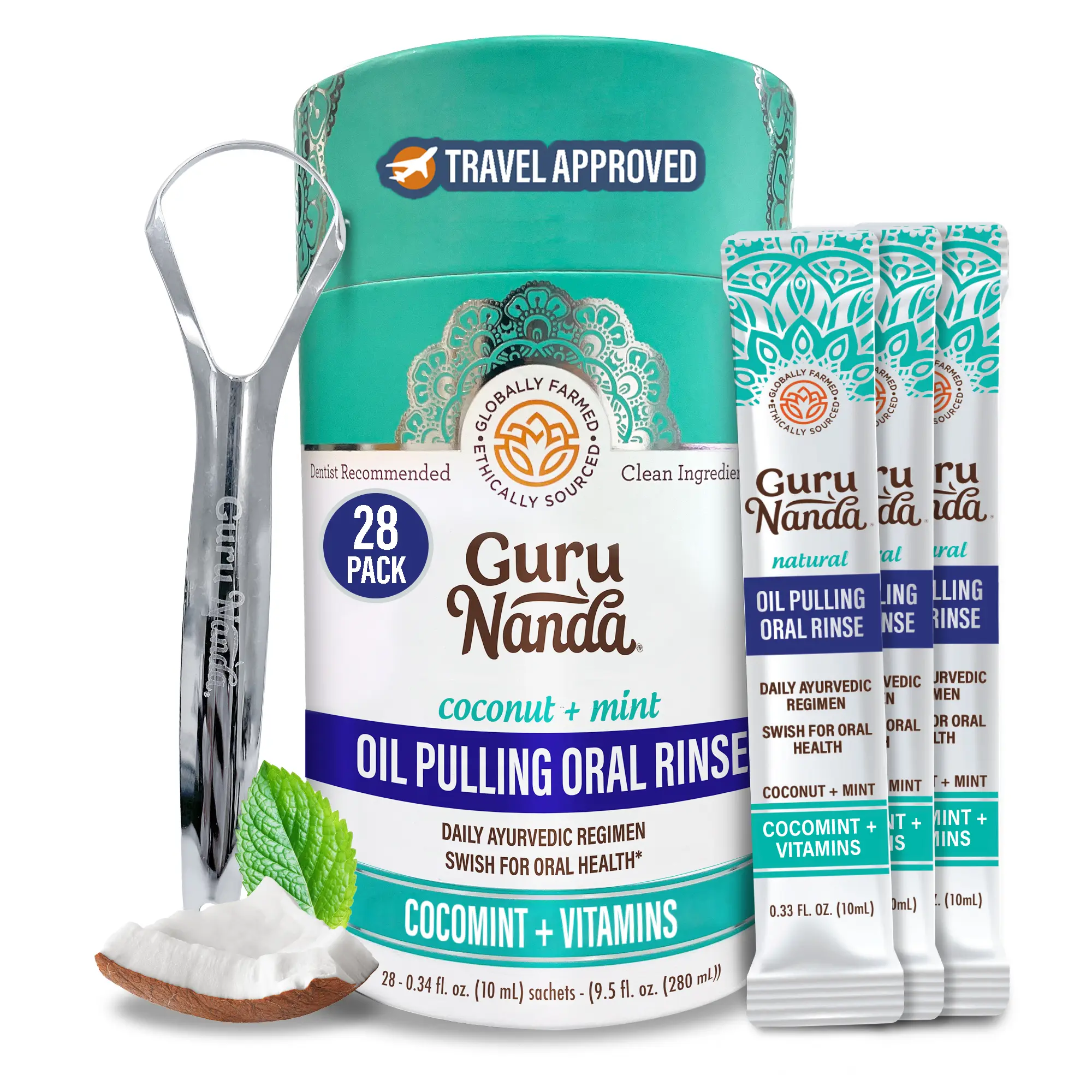 GurunNanda Travel Sachets with Cocomint Oil Pulling and 7 Essential Oil - 28 Count Coconut Oral GurunNanda Travel Sachets with Cocomint Oil Pulling and 7 Essential Oil - 28 Count Coconut Oral