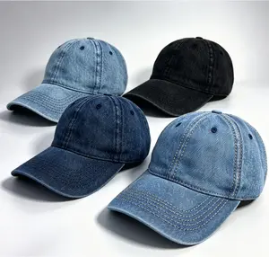 Vintage-style 4 PCS  Washed Denim Hats With Adjustable Metal Snap Closure Moisture-wicking Sweatband Versatile Unisex Design Perfect For Streetwear Sports Events And Summer Outdoor Activities Available