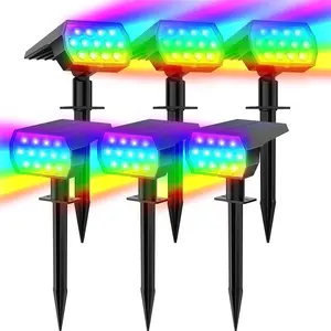 Solar Color Changing Spot Lights Outdoor, Waterproof Solar Halloween Lights, 7 Modes Multicolor RGB Landscape Spotlights for Garden Yard Driveway Lawn Patio Pathway Christmas Decorations