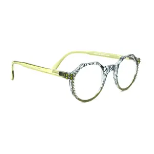 The Hexagon, (Bling) Women Reading Glasses W (Black Diamond, Olivine) Genuine European Crystals (Geometric) (Clear, Green ) NY Fifth Avenue