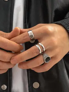 Men's Punk Hip-Hop Style Geometric Stainless Steel Chain Stackable Rings Set, Zinc Alloy, All-Season Casual Wear, Fashion Street Jewelry