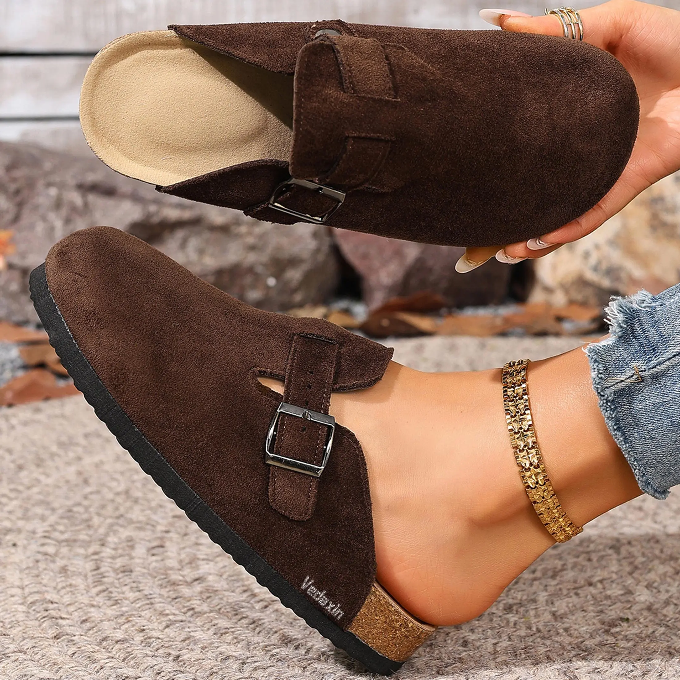 Women's Retro Suede Clogs Slippers Comfortable Backless Slippers Indoor Outdoor Shoes for Everyday Use Springfresh Summer