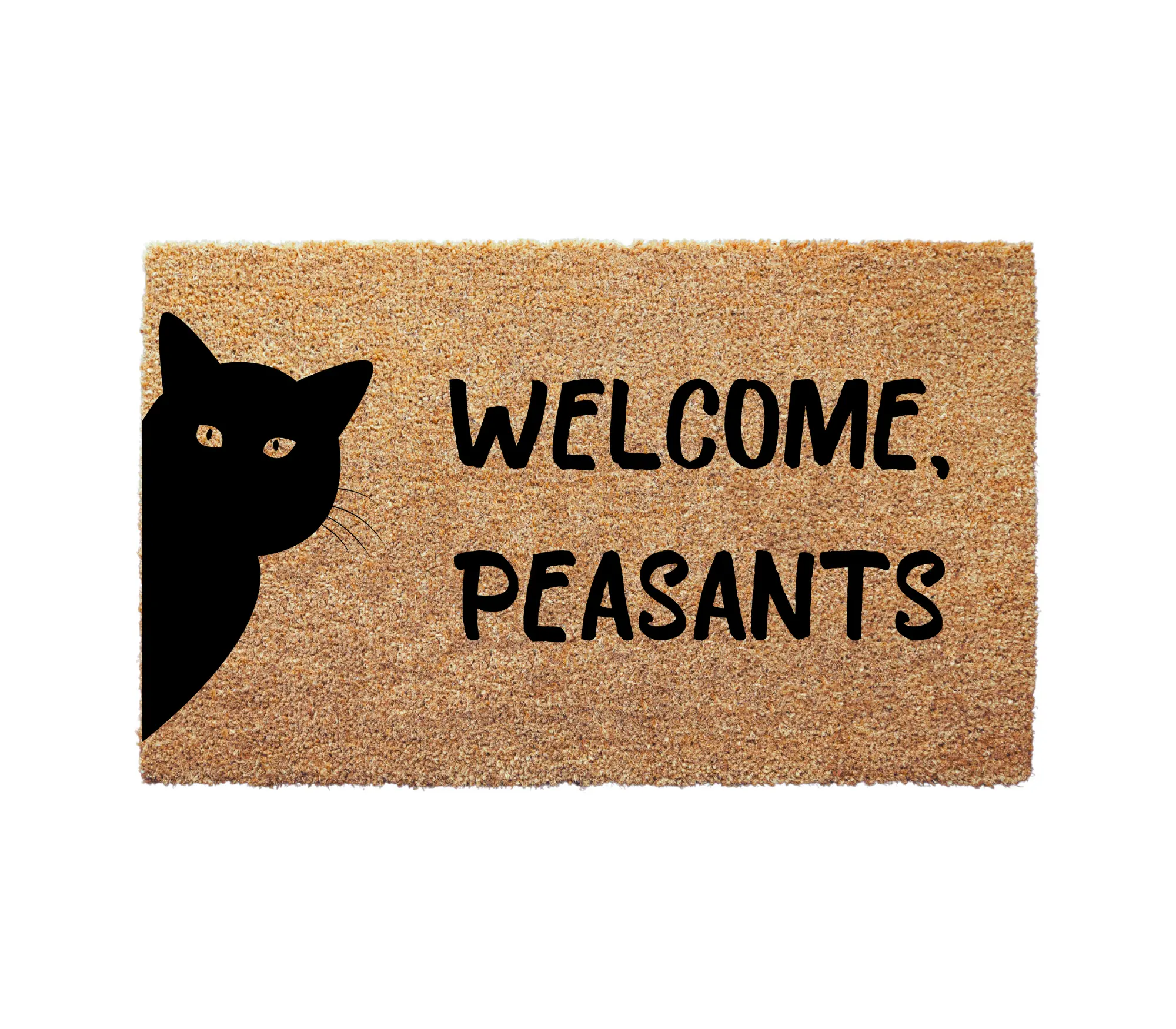 ClickedCraft Welcome Peasants Doormat | Perfect for Cat Lovers | Add to cart, Buy now | Humorous Black Cat Design Coir Doormat | Playful, Scratch-Resistant