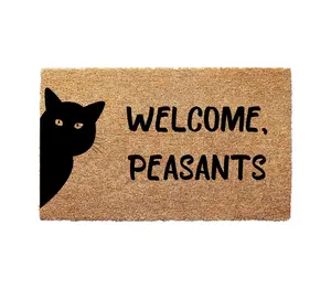 ClickedCraft Welcome Peasants Doormat | Perfect for Cat Lovers | Add to cart, Buy now | Humorous Black Cat Design Coir Doormat | Playful, Scratch-Resistant