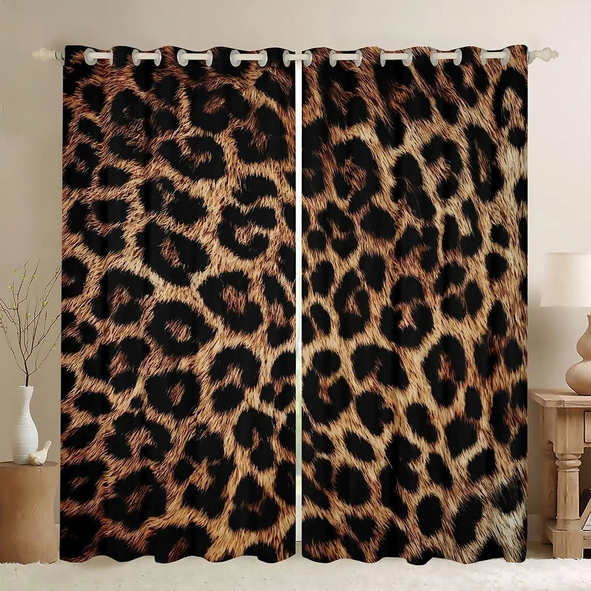 Leopard Print Blackout Curtains Safari Cheetah Window Curtains 2 Panels,42X63,Africa Wildlife Animal Fur Printed Window Treatments Drapes Vintage Black Brown Curtain