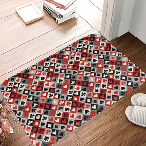 Playing Card Pattern Floor Mat， Poker Suit Print Design， Non Slip Soft Surface， Durable and Easy to Clean， Perfect for Living Room， Game Room， Home Office， Party Decor