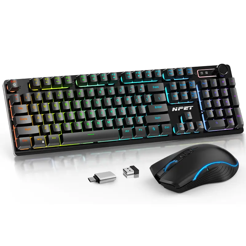 NPET Wireless Gaming Keyboard and Mouse Combo, 2.4GHz Rechargeable Gaming Kit with 3000mAh Long Lasting Battery, RGB Backlit Anti-Ghosting Keyboard & 3200 DPI Mouse for PC Gamers