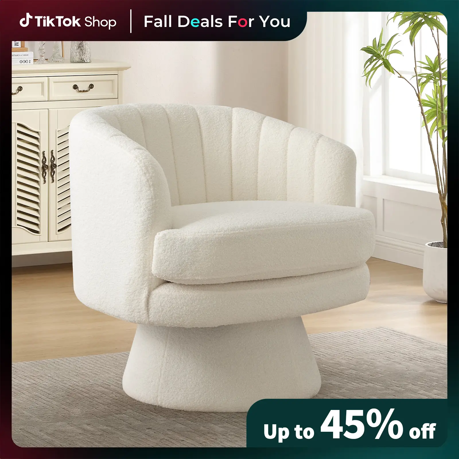 [Restock]Ebello Swivel Accent Chair, Modern Cozy Lambswool Accent Chair, Comfy Round Armchiars, 360 Degree Swivel Barrel Chairs for Living Room, Bedro