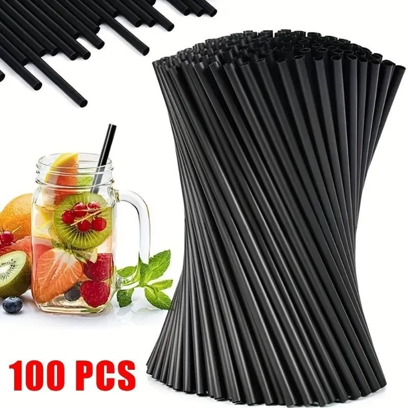 100pcs Disposable Plastic Drinking Straws, 1-Use Kitchenware Drinkware Accessory, Ideal for Party and Wedding Home Bar Supplies