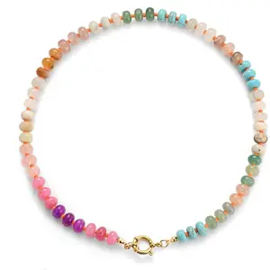 Stone Beaded Necklace for Women Boho Rainbow Charm Necklace Colorful Beads Choker Necklace Beach Surfer Necklace