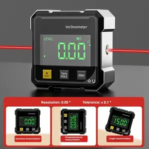 This dual-laser leveling tool is equipped with a magnetic digital protractor and a rechargeable angle measuring device, making it ideal for use in carpentry, construction, and mechanical engineering. It features 360-degree magnetic mounting.