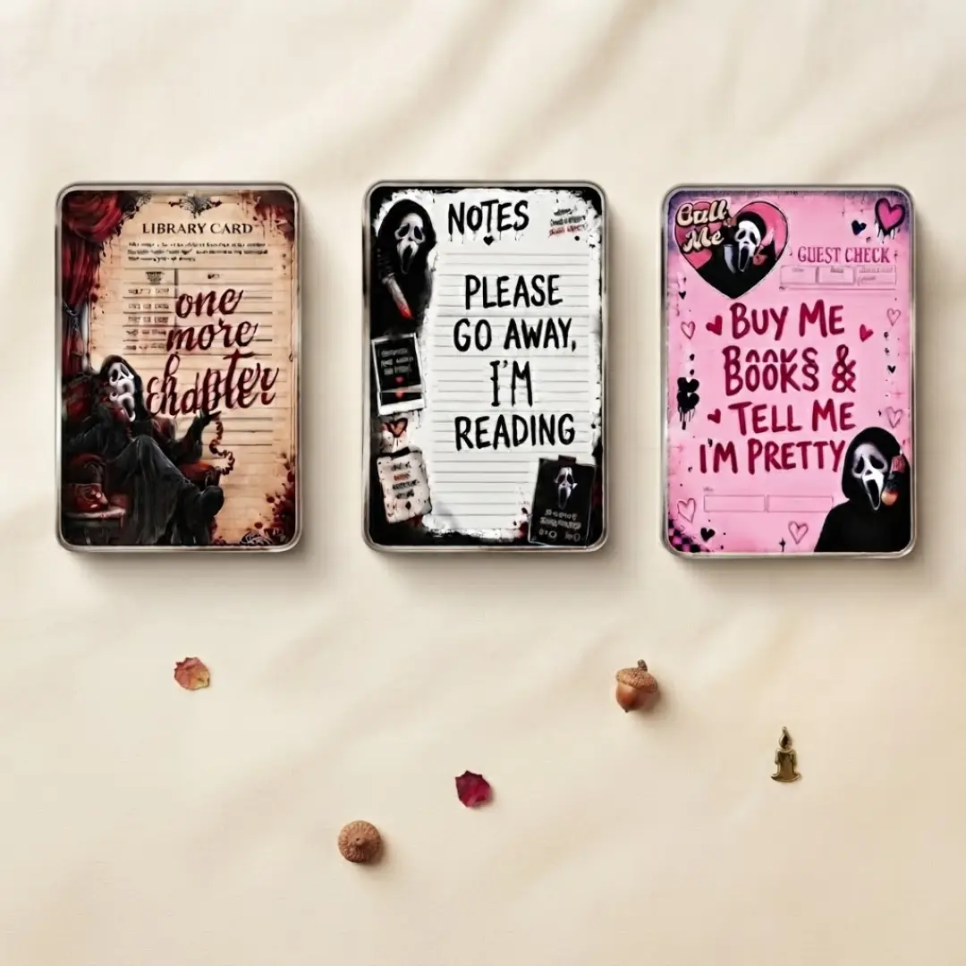 Ghostface Phone Grip Horror Movie Library Card Book Lover Foldable Phone Holder Stand Grip Halloween Scary Aesthetic Gift Compatible iPhone
