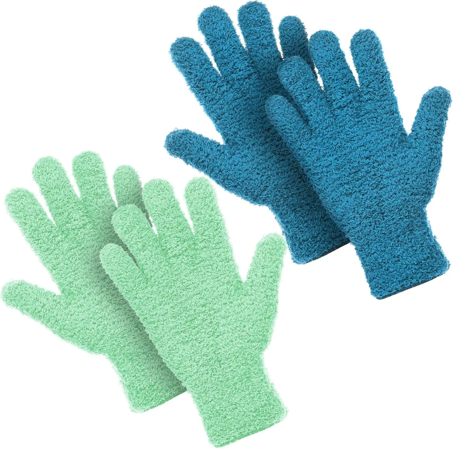 2 Pairs Microfiber Gloves for  Dusting Cleaning Glove Mittens House  Blinds Dusting(Blue, Grass Green, Large)