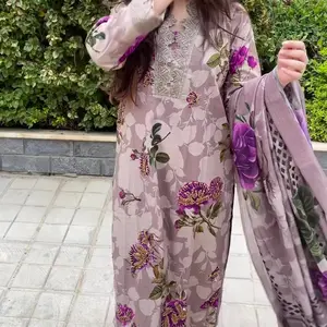 Pakistani embroidered cotton casual wear women suit winter collection