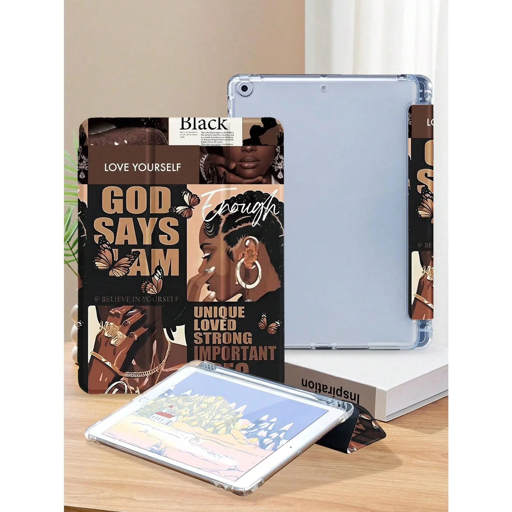 1-Piece Fashionable Printed Tablet Case, Soft Shock-Absorbing Protection, Stand Function/Auto Wake-Up, Compatible with iPad 9.7/10.2/10.9/11/12.9, 10th Gen, Air 11, Air 4/5/6, and Galaxy A7/A8/A9+/S6/S7/S8/S9/S9FE/S10+