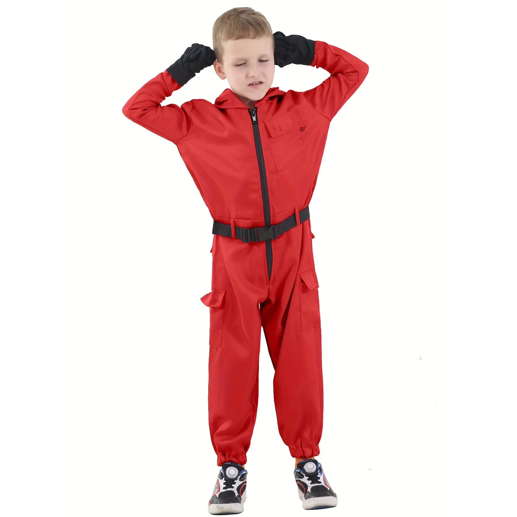 (New)Halloween Bright Red Game Soldier for Children, Suitable for Boys And Girls, Includes Clown Outfit, Jumpsuit, Gloves, And Belt in a Three-Piece Set