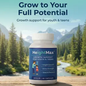HeightMax Height Growth Supplement for Natural Growth & Development - 60 Capsules with Calcium, D3, Zinc, L-Arginine for Bone Strength