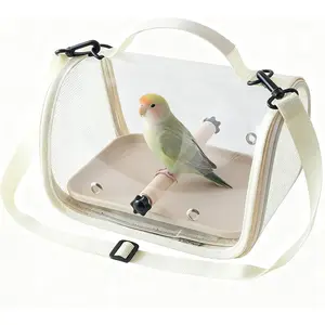 Hands Free Small Pet Cage with Breathable Mesh Windows Parrot Backpack Animal Carrier for Vet Visit Shopping Hiking, Clear View Portable Bird Travel Carrier with Easy Clean Removable Tray and Perch