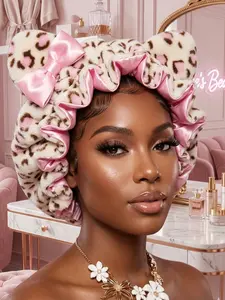 Luxury Satin-Lined Teddy Light Pink Material Hair Bonnet, light pink Adjustable Plush Blush Pink Hair Accessory for Women, Heatless Haircare Essential, Ideal Gift for Salon Use