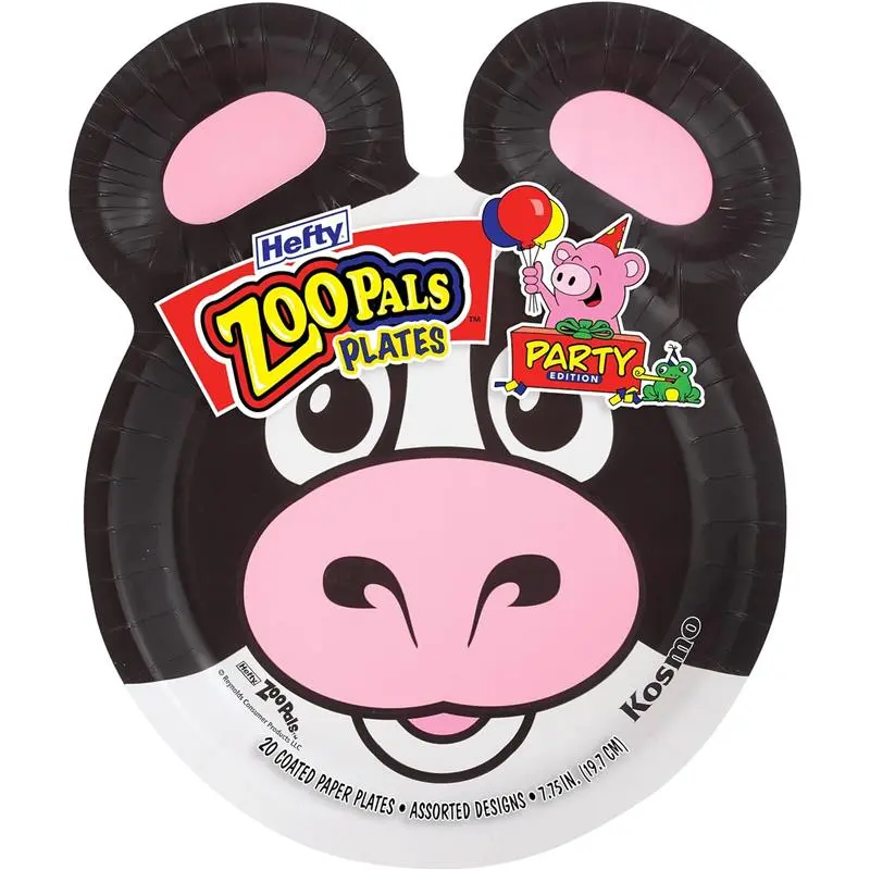 20 Pcs Zoo Pals fully printed Paper Plates with Two Dipping Compartments (7.75 Inch) Disposable