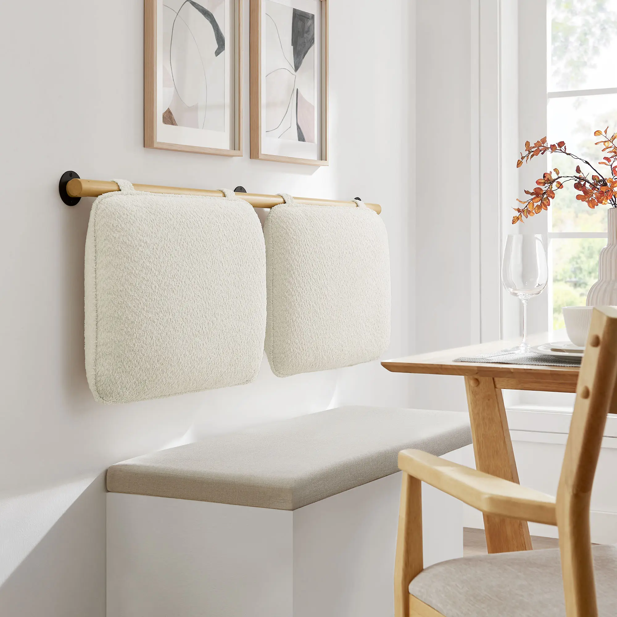 Anela Wall-Mounted Chenille Upholstered King Size Headboard in Cream Natural