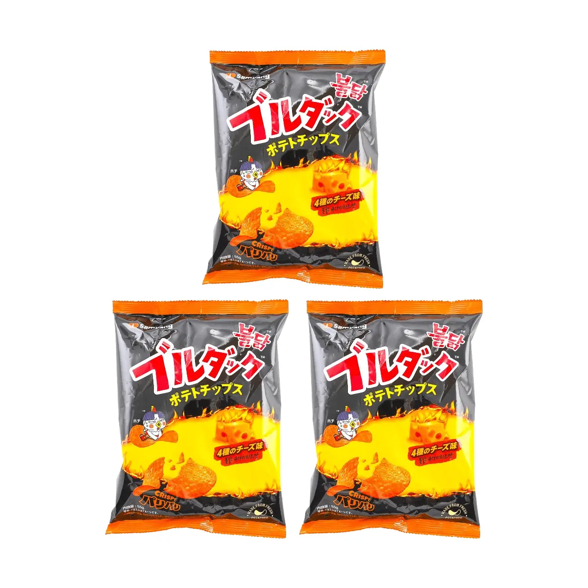 Samyang Buldak Cheese Potato Chips 55g (3 Pack) - Authentic Korean Spicy Snack, Four Cheese Flavor
