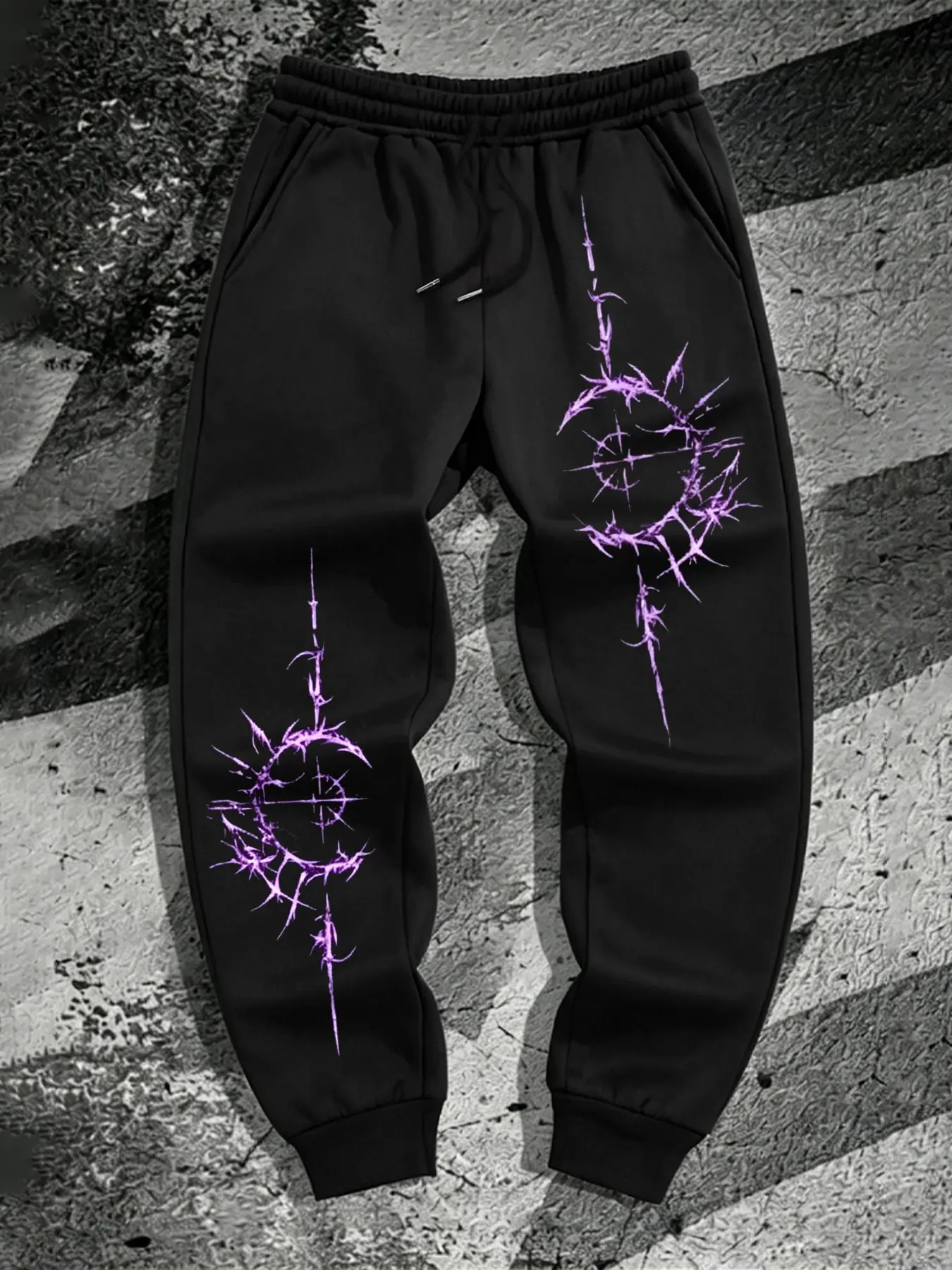 American Men's Dark Thorn Compass Print Cargo Pants, Base Pattern, Casual Loose Fit, Spring Fall Streetwear Long Pants