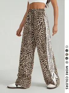 Women's Leopard Print Tie Side Adjustable Wide Leg Loose Pants, Casual Comfy Trousers for Daily Wear, Ladies Bottoms for All Seasons