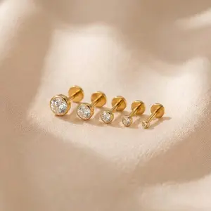 Threadless 20G/18G/16G Titanium Tiny Bezel Push Pin Stud • Flat Back Earring • Tragus Stud • Helix Stud • Cartilage Stud • Nose Stud • Gold Plated Nose Piercing Studs